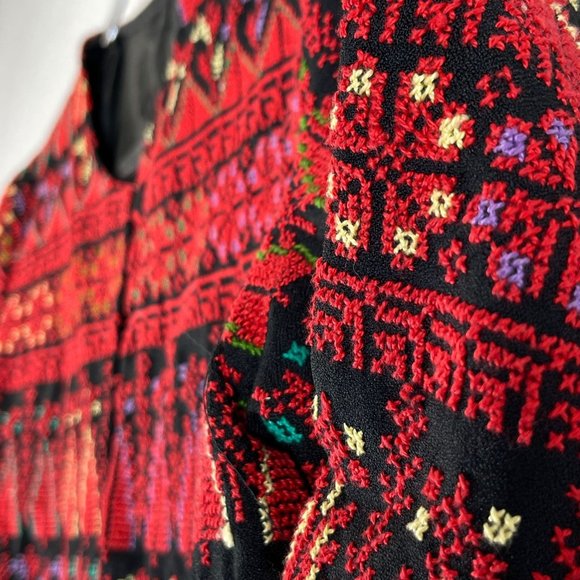 Vintage Womens XL Embroidered Fabric Fair Isle Nordic Lined Long Sleeve Jacket - Picture 4 of 14